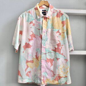 GAP Men's Desert Flower Pink Oversized Linen-Cotton Floral Shirt Size Small